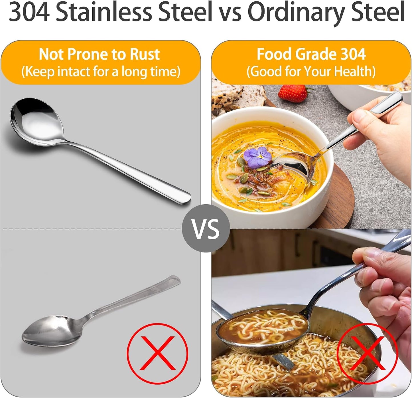18/8 Soup Spoons 304 Stainless Steel 4-Piece Sppons Set
