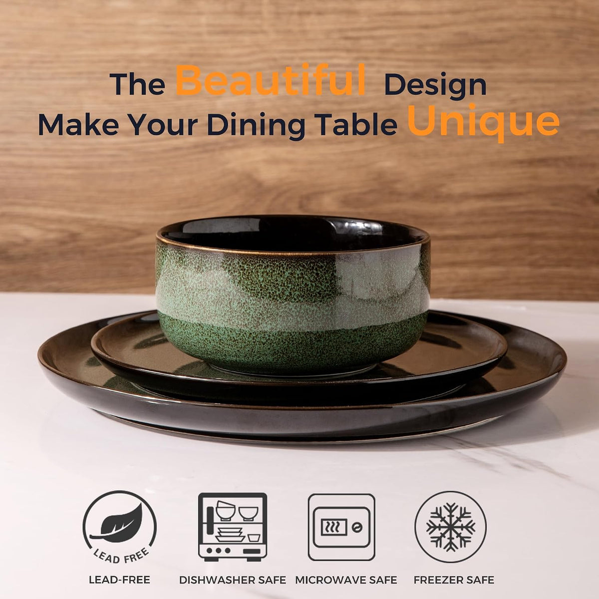 LERATIO Ceramic Dinner Plates Set of 4,10.5 Inch Reactive Glaze Plate Sets | Porcelain Modern Shape Dinnerware Dishes Set for Kitchen,Microwave&Dishwasher&Oven Safe,Scratch Resistant-Green
