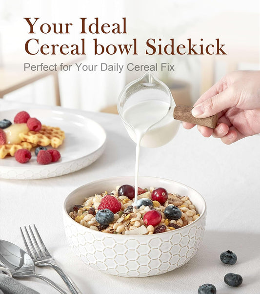 Lareina Cereal bowls 26 oz, Ceramic Soup Bowl for Kitchen, Embossed Boho Bowl for Cereal, Salad, Pasta, Soup, Dessert, Serving, Dishwasher & Microwave Safe, Set of 4, Ivory White