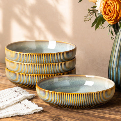 8.5" Ceramic Pasta Bowls Set of 4, Salad Bowls | Versatile Serving Bowls for Pasta, Salad, Fruit & Noodles, Housewarming & Wedding Gift, Mocha Brown