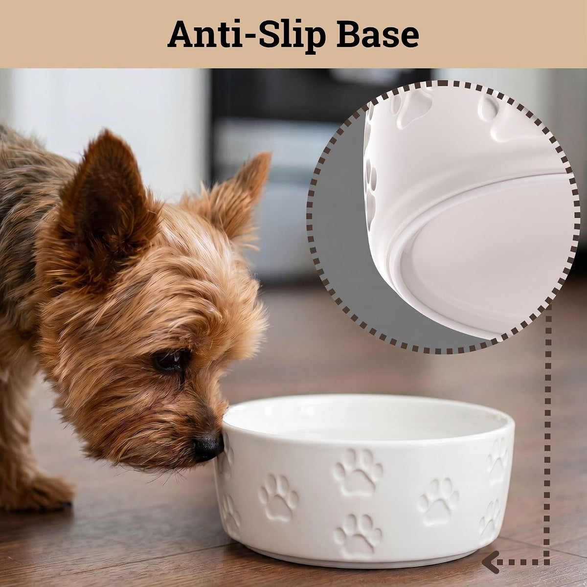 Ceramic Dog Bowl Set of 2 with Anti-Skid Base, 5.5"W x 2"H, 2 Cup Capacity | Thick Ceramic, Dishwasher Safe, Anti-Skid Rubber Base, 2 Cups per Bowl, Ceramic Food and Water Bowls Set of 2 for Small Dogs