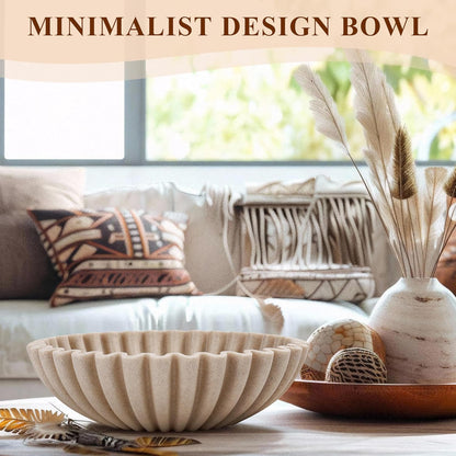 Large Decorative Bowl, Modern Handicraft Bowls for Home Decor, Fruit Bowl for Kitchen Counter, Ruffle Decor, Stylish Key Bowl for Entry Table, Artificial Stone Beige