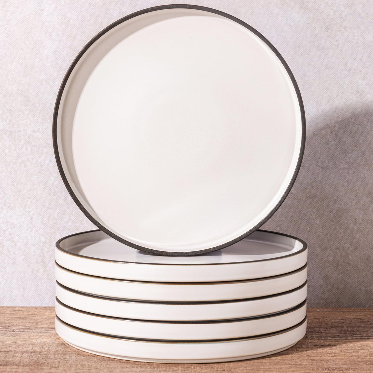 LERATIO Dinner Plates,Ceramic Dinner Plates Set of 6,10.75 inch Large ceramic plates,Modern Shape Dinnerware Dishes Set for Kitchen, Microwave & Dishwasher & Oven Safe-Coffee Rim | Modern Flat Shape Dinnerware Dishes Set for Kitchen,Microwave & Dishwasher