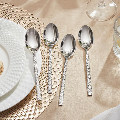 24-Piece Hammered Teaspoons Set, 7.06-Inch 18/10 Stainless Steel | Mirror Finish Small Dessert Spoons, Dishwasher Safe for Home and Kitchen