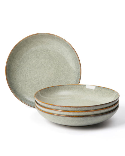 8.75 Inch Large Ceramic Pasta Bowls, 32 Oz Reactive Glaze Stoneware Pasta Serving Bowls Set of 4 for Kitchen, Wide Bowls for Fruit,Pasta,Salad,Soup, Scratch Resistant-Brown and Green