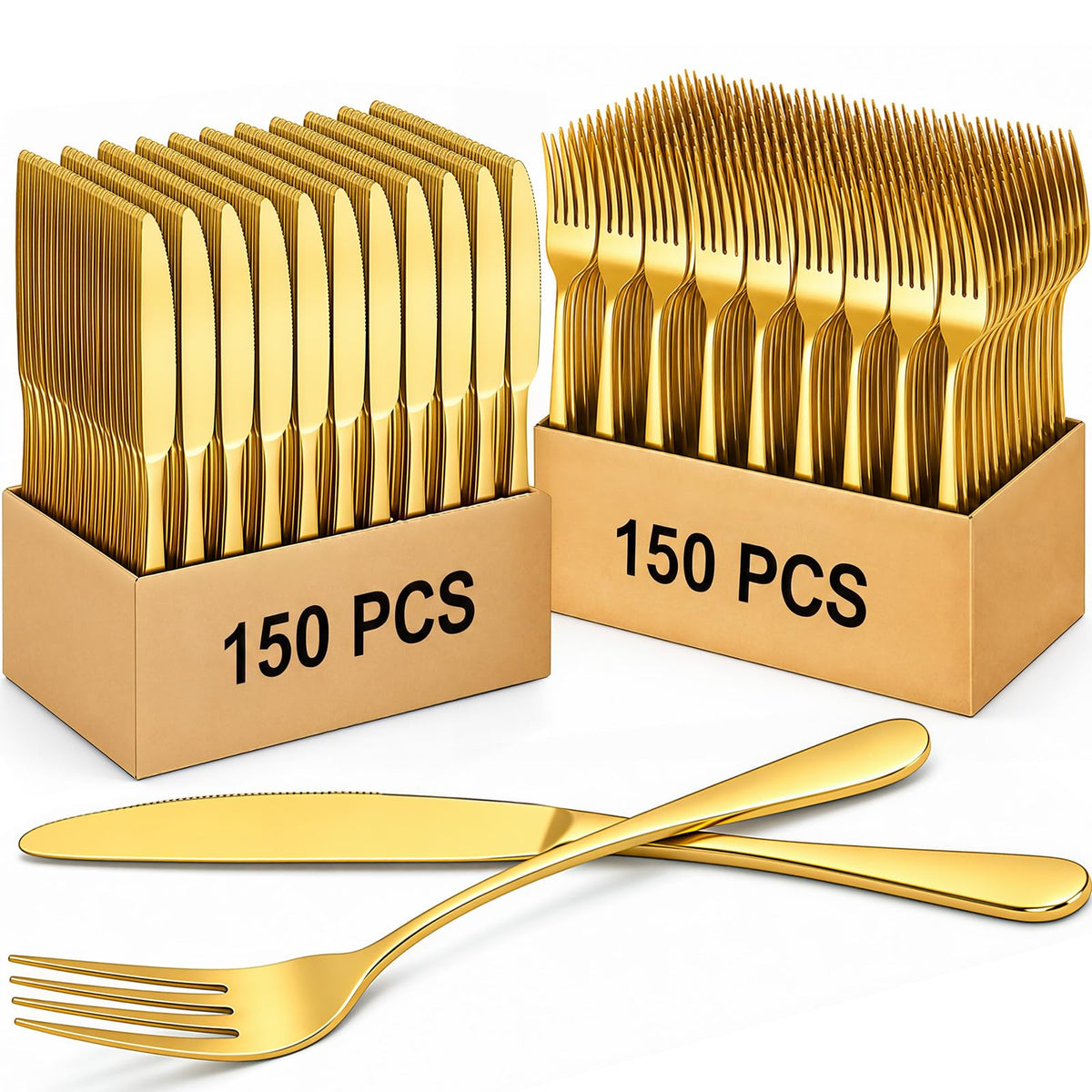 Nuenen 200 Pcs Forks and Knives Stainless Steel Silverware Set Include 100 Dinner Forks and 100 Knives Flatware tableware Cutlery Set for Home Restaurant, Mirror Polished, Dishwasher Safe