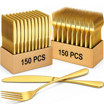 Nuenen 200 Pcs Forks and Knives Stainless Steel Silverware Set Include 100 Dinner Forks and 100 Knives Flatware tableware Cutlery Set for Home Restaurant, Mirror Polished, Dishwasher Safe