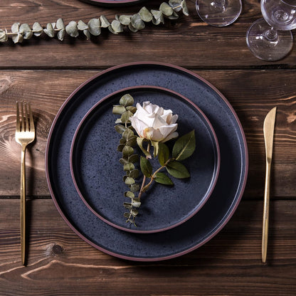LERATIO Dinner Plates,Ceramic Dinner Plates Set of 6,10.75 inch Large ceramic plates,Modern Shape Dinnerware Dishes Set for Kitchen, Microwave & Dishwasher & Oven Safe-Coffee Rim | Modern Flat Shape Dinnerware Dishes Set for Kitchen,Microwave & Dishwasher