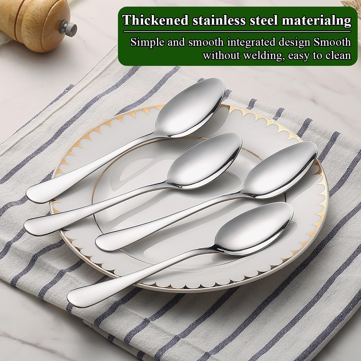 Dinner Spoons Set 12pcs, 7.36" Soup Spoon Berglander Food Grade Stainless Steel Silverware Spoons, Metal Tablespoon for Home, Kitchen or Restaurant Mirror Polished, Dishwasher Safe