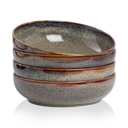 30oz Ceramic bowls set of 4-8" serving bowls for Kitchen,Pasta,Salad-Dishwasher & Microwave Safe Perfect for Housewarming, Thanksgiving, Christmas-Caramel Brown
