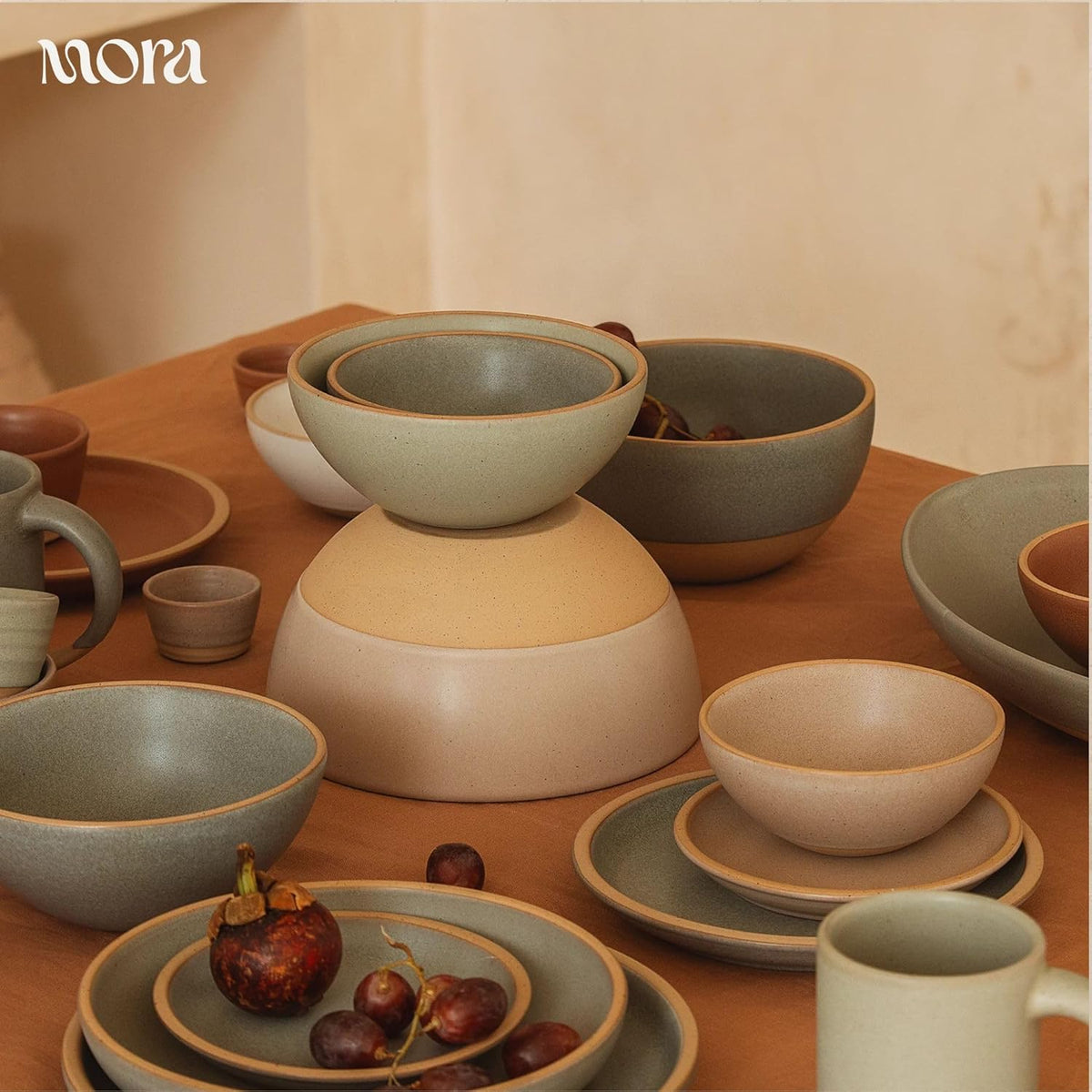 MORA Medium Bowls Set of 4, 28oz Ceramic Pottery Everyday Bowls - Microwave, Oven and Dishwasher Safe - Harvest