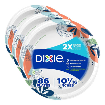 Dixie Large Paper Plates, 10 Inch, 150 Count, 2X Stronger*, Microwave-Safe, Soak-Proof, Cut Resistant, Disposable Plates For Everyday Breakfast, Lunch, & Dinner Meals