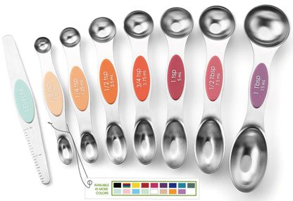 Spring Chef Stainless Steel Magnetic Measuring Spoons Set of 8, Black | Dual Sided Metal Teaspoon & Tablespoon Measuring Spoons with Leveler for Dry & Liquid Ingredients, Nesting, Dishwasher Safe