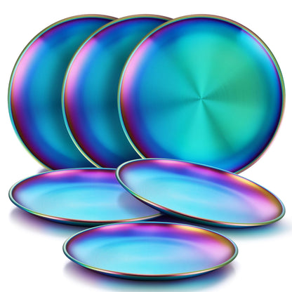 HaWare 18/8 Stainless Steel Plates for Kids, 8" Baby Feeding Plates for 6 | Metal 304 Dinner Dishes for Toddlers Children, Feeding Serving Camping Plates, Reusable and Dishwasher Safe, 6-Piece