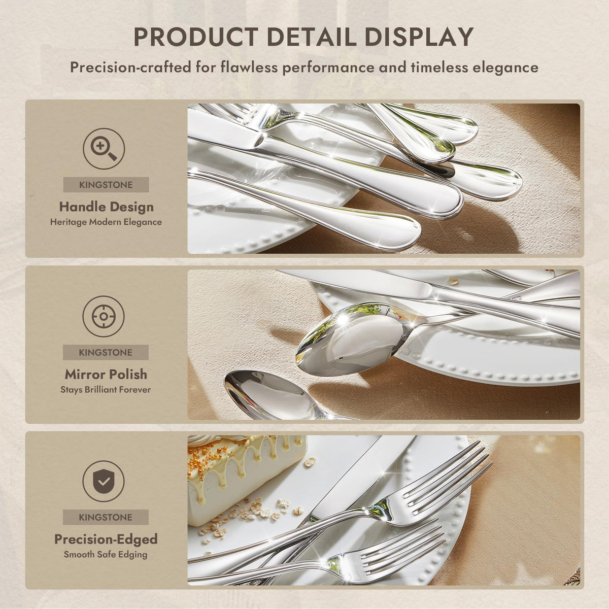 18/10 Stainless Steel Silverware Set for 8, 40 Piece Teardrop Flatware Set | KINGSTONE Heavy Cutlery Set, Mirror Polished Knives Forks and Spoons Utensils, Dishwasher Safe for Home Kitchen Wedding