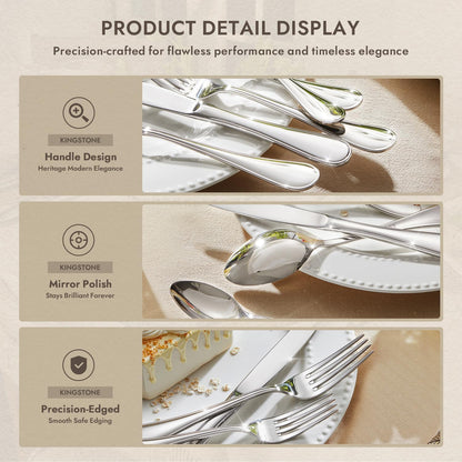 18/10 Stainless Steel Silverware Set for 8, 40 Piece Teardrop Flatware Set | KINGSTONE Heavy Cutlery Set, Mirror Polished Knives Forks and Spoons Utensils, Dishwasher Safe for Home Kitchen Wedding