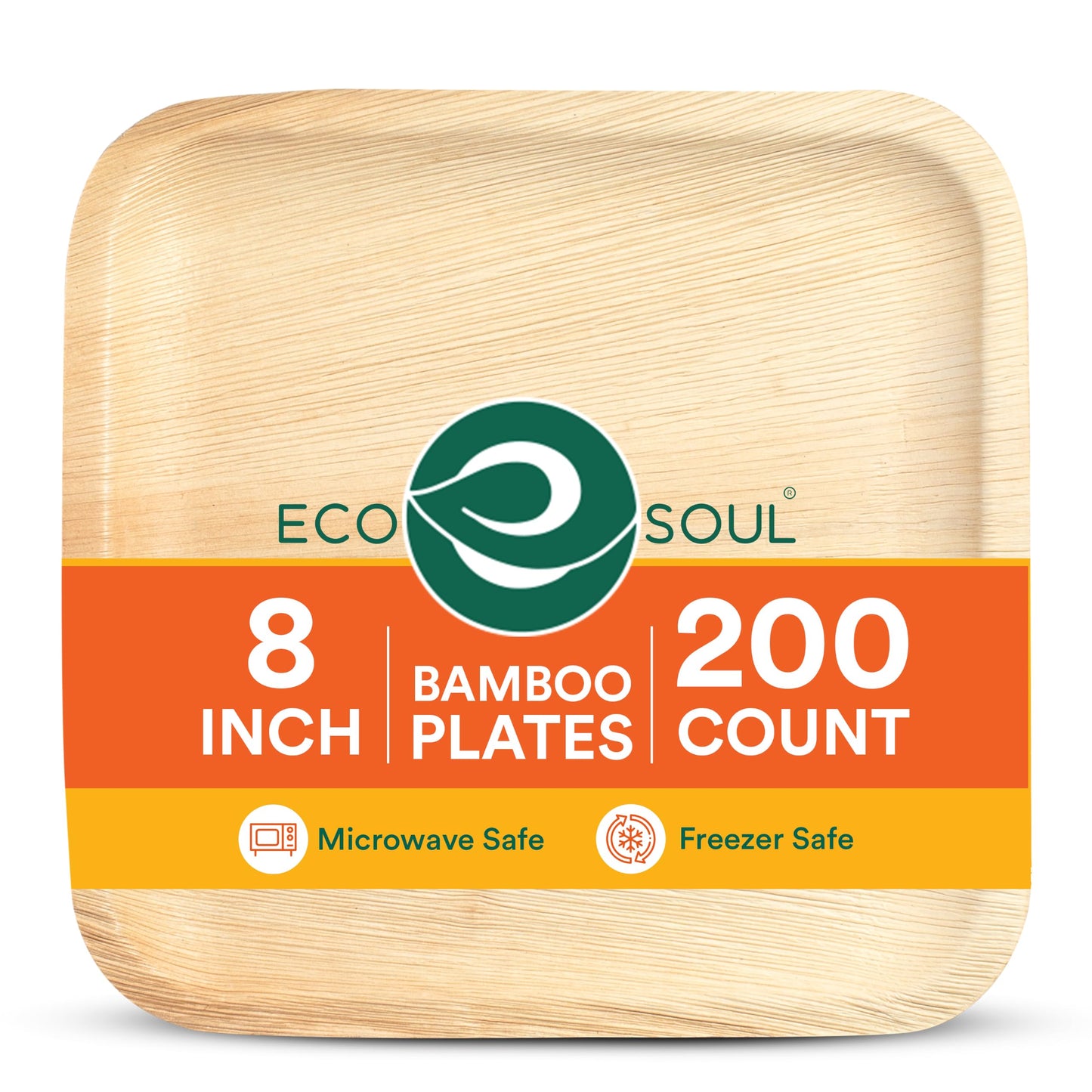 ECO SOUL 6 Inch Disposable Bamboo Plates (100 Pack, Square) | Premium, Natural, Food-Safe, Heavy Duty, Compostable, Eco-Friendly, Biodegradable, Best For Events, Parties, Weddings, BBQs