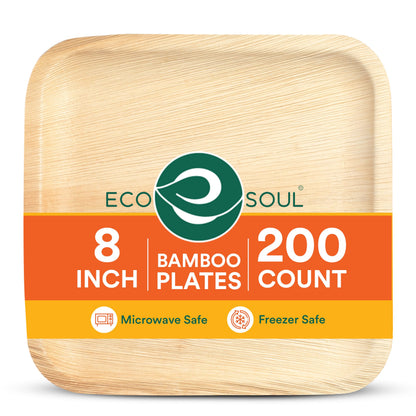 ECO SOUL 6 Inch Disposable Bamboo Plates (100 Pack, Square) | Premium, Natural, Food-Safe, Heavy Duty, Compostable, Eco-Friendly, Biodegradable, Best For Events, Parties, Weddings, BBQs