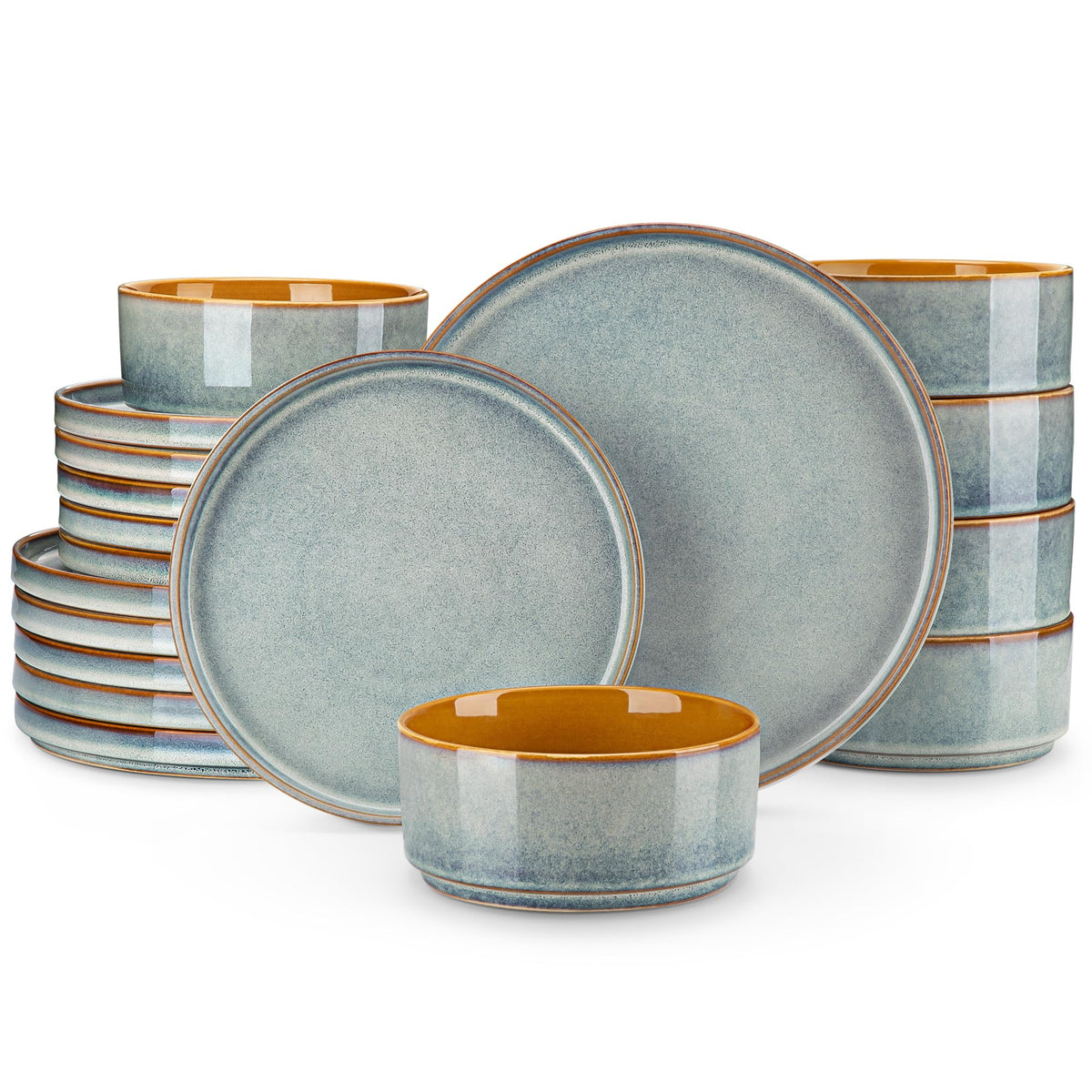 vancasso ONION Ceramic Dinnerware Sets, 12 Pieces Stoneware Plates and Bowls Sets for 4, Reactive Glaze Dishes Set for Kitchen, Dishwasher and Microwave Safe, Blue