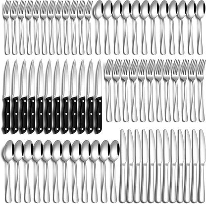 PHILIPALA 72 Pcs Silverware Set with Steak Knives Food-Grade Stainless Steel Flatware Set for 12 Mirror Cutlery Include Forks Spoons and Knives Set Dishwasher Safe Utensil Sets for Home Restaurant