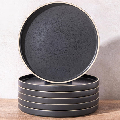 LERATIO Dinner Plates,Ceramic Dinner Plates Set of 6,10.75 inch Large ceramic plates,Modern Shape Dinnerware Dishes Set for Kitchen, Microwave & Dishwasher & Oven Safe-Coffee Rim | Modern Flat Shape Dinnerware Dishes Set for Kitchen,Microwave & Dishwasher