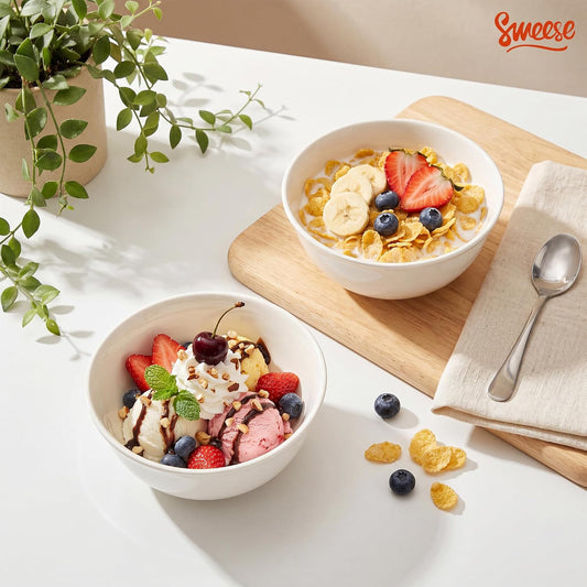 Sweese 10 oz Ceramic Bowls Set of 6, White 4.5 Inch Cereal Bowls for Yogurt, Fruit, Dessert, Oatmeal and Snacks, Stackable Small Serving Bowls for Breakfast and Everyday Use