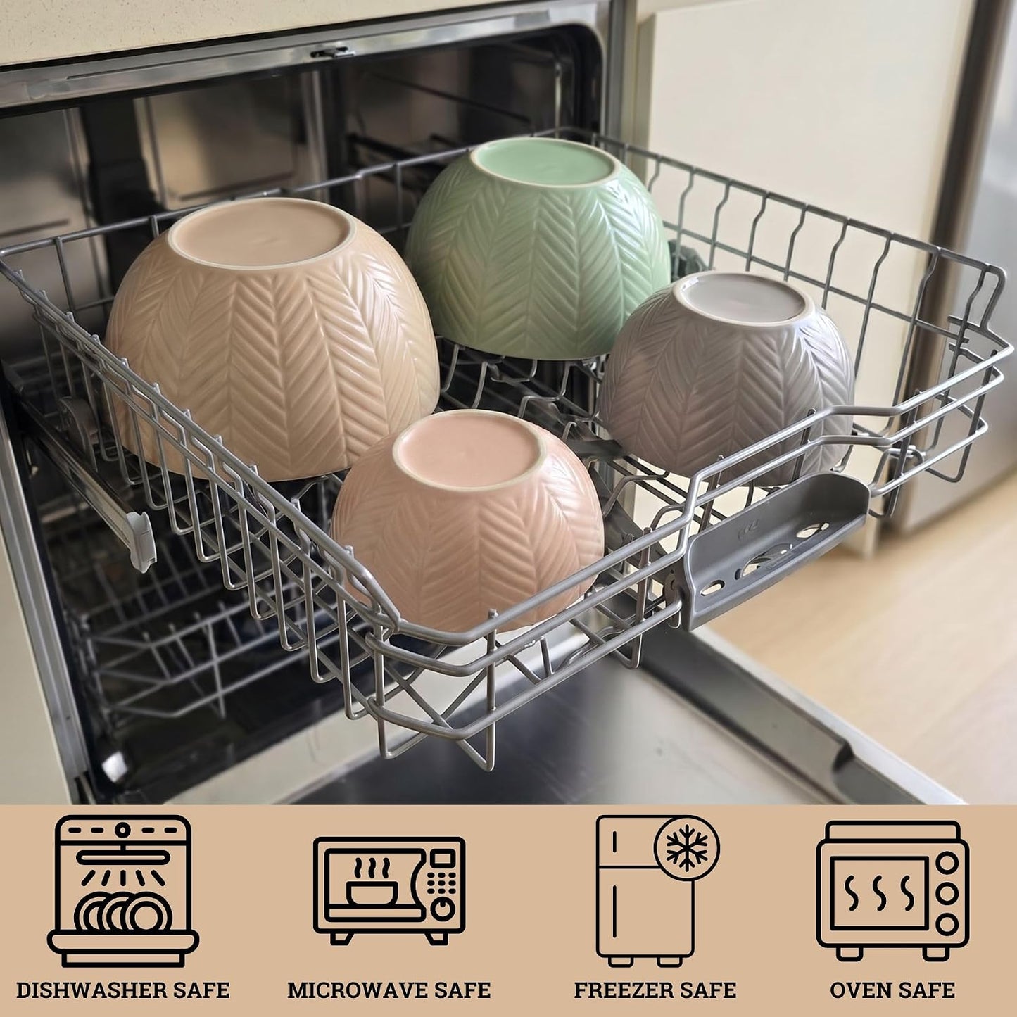 Ceramic Mixing Bowls Set of 4 pcs, Colorful Nesting Bowls 5, 3, 1, 0.5 Qt | Thick, Durable, Scratch Resistant Ceramic, Nesting Set of 4, Dishwasher, Freezer, Microwave, and Oven Safe, Wide Stable Base