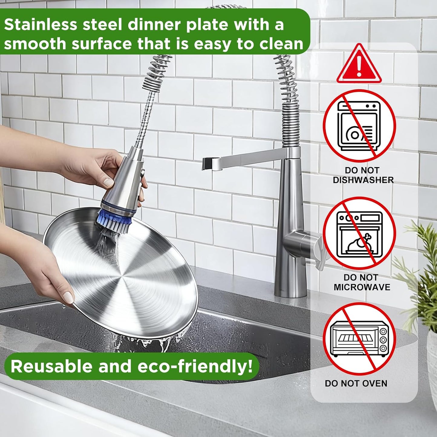 Stainless Steel Plates,10 inch Round Metal Food Serving Plate, Dinner Plates for Outdoor Camping Hiking, Party Serving, Feeding,Non Toxic & Reusable, Dishwasher Safe