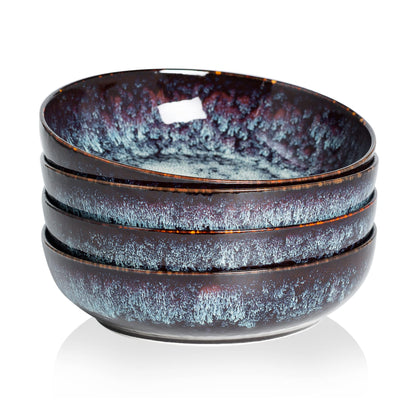 30oz Ceramic bowls set of 4-8" serving bowls for Kitchen,Pasta,Salad-Dishwasher & Microwave Safe Perfect for Housewarming, Thanksgiving, Christmas-Caramel Brown