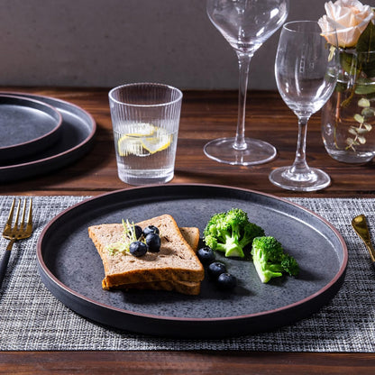 LERATIO Dinner Plates,Ceramic Dinner Plates Set of 6,10.75 inch Large ceramic plates,Modern Shape Dinnerware Dishes Set for Kitchen, Microwave & Dishwasher & Oven Safe-Coffee Rim | Modern Flat Shape Dinnerware Dishes Set for Kitchen,Microwave & Dishwasher