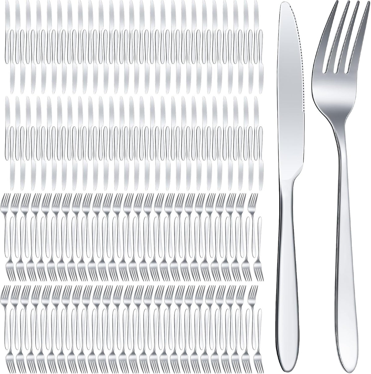 Nuenen 200 Pcs Forks and Knives Stainless Steel Silverware Set Include 100 Dinner Forks and 100 Knives Flatware tableware Cutlery Set for Home Restaurant, Mirror Polished, Dishwasher Safe