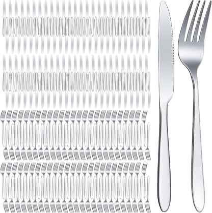 Nuenen 200 Pcs Forks and Knives Stainless Steel Silverware Set Include 100 Dinner Forks and 100 Knives Flatware tableware Cutlery Set for Home Restaurant, Mirror Polished, Dishwasher Safe