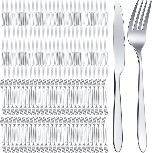 Nuenen 200 Pcs Forks and Knives Stainless Steel Silverware Set Include 100 Dinner Forks and 100 Knives Flatware tableware Cutlery Set for Home Restaurant, Mirror Polished, Dishwasher Safe