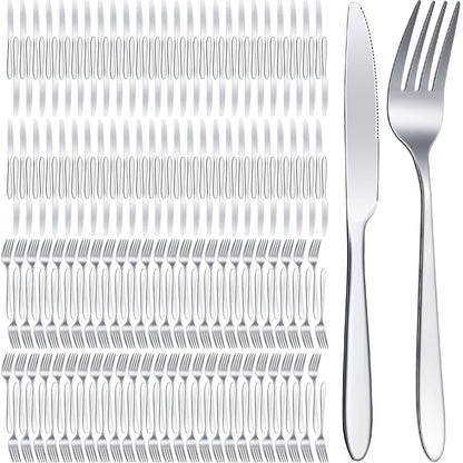 Nuenen 200 Pcs Forks and Knives Stainless Steel Silverware Set Include 100 Dinner Forks and 100 Knives Flatware tableware Cutlery Set for Home Restaurant, Mirror Polished, Dishwasher Safe