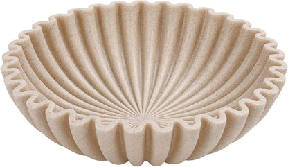 Large Decorative Bowl, Modern Handicraft Bowls for Home Decor, Fruit Bowl for Kitchen Counter, Ruffle Decor, Stylish Key Bowl for Entry Table, Artificial Stone Beige