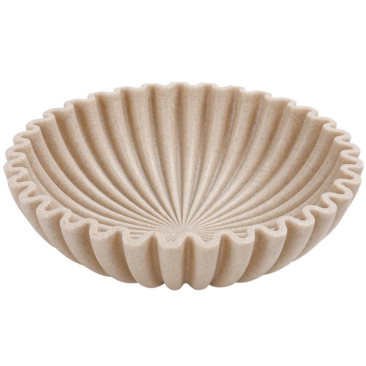 Large Decorative Bowl, Modern Handicraft Bowls for Home Decor, Fruit Bowl for Kitchen Counter, Ruffle Decor, Stylish Key Bowl for Entry Table, Artificial Stone Beige