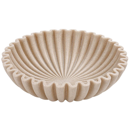 Large Decorative Bowl, Modern Handicraft Bowls for Home Decor, Fruit Bowl for Kitchen Counter, Ruffle Decor, Stylish Key Bowl for Entry Table, Artificial Stone Beige