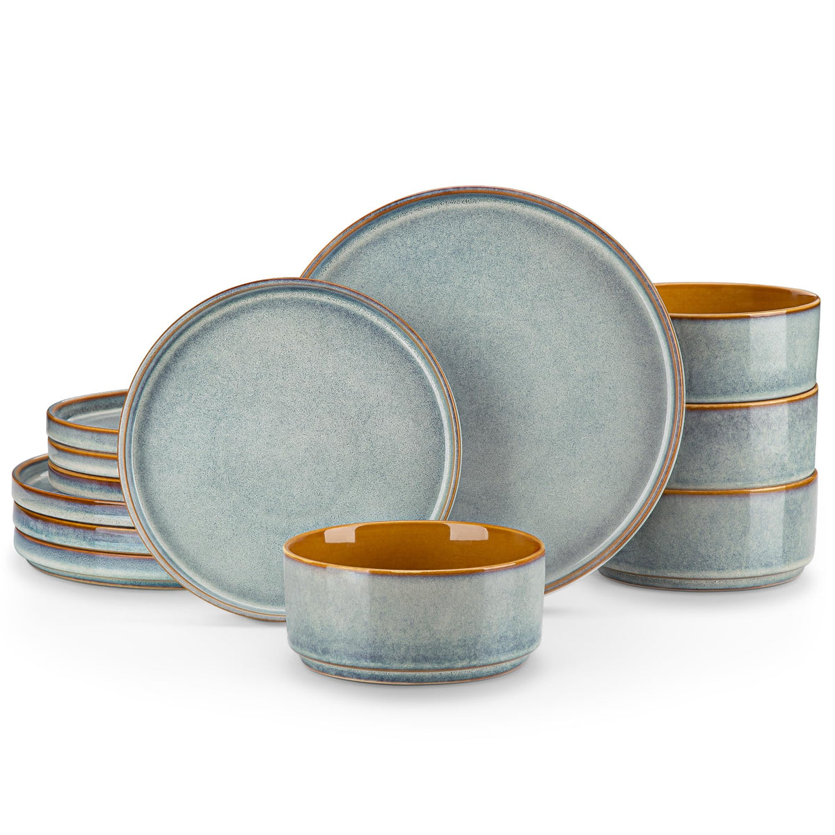 vancasso ONION Ceramic Dinnerware Sets, 12 Pieces Stoneware Plates and Bowls Sets for 4, Reactive Glaze Dishes Set for Kitchen, Dishwasher and Microwave Safe, Blue