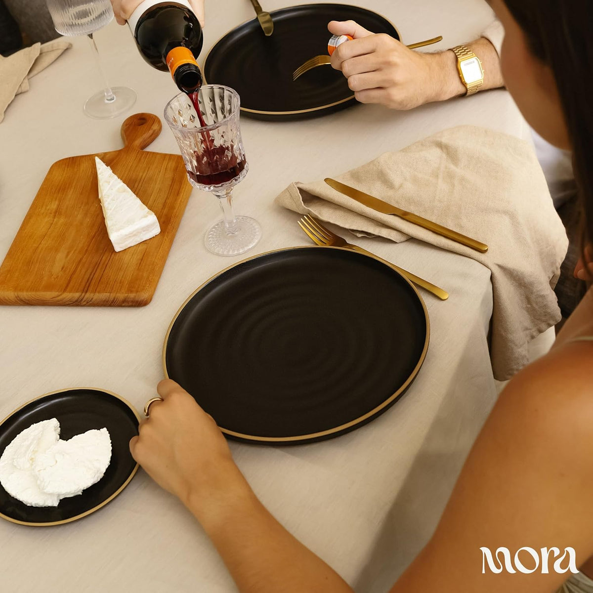 Mora Large Plates Set of 4, 10.5 inch Ceramic Pottery Dinner Plates - Microwave, Oven and Dishwasher Safe - Night