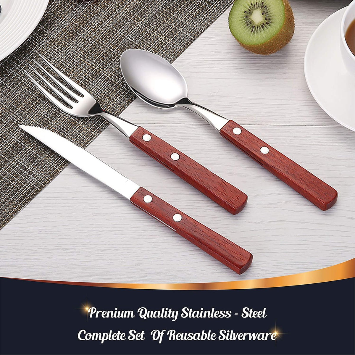 PREMIUM Stainless Steel Travel Utensils Set with Case, 3pc Full Size Fork | Portable Silverware Set for Work, Stainless Steel Reusable Travel Cutlery Set, Fork and Spoon Set for Camping, Picnic, Gadget