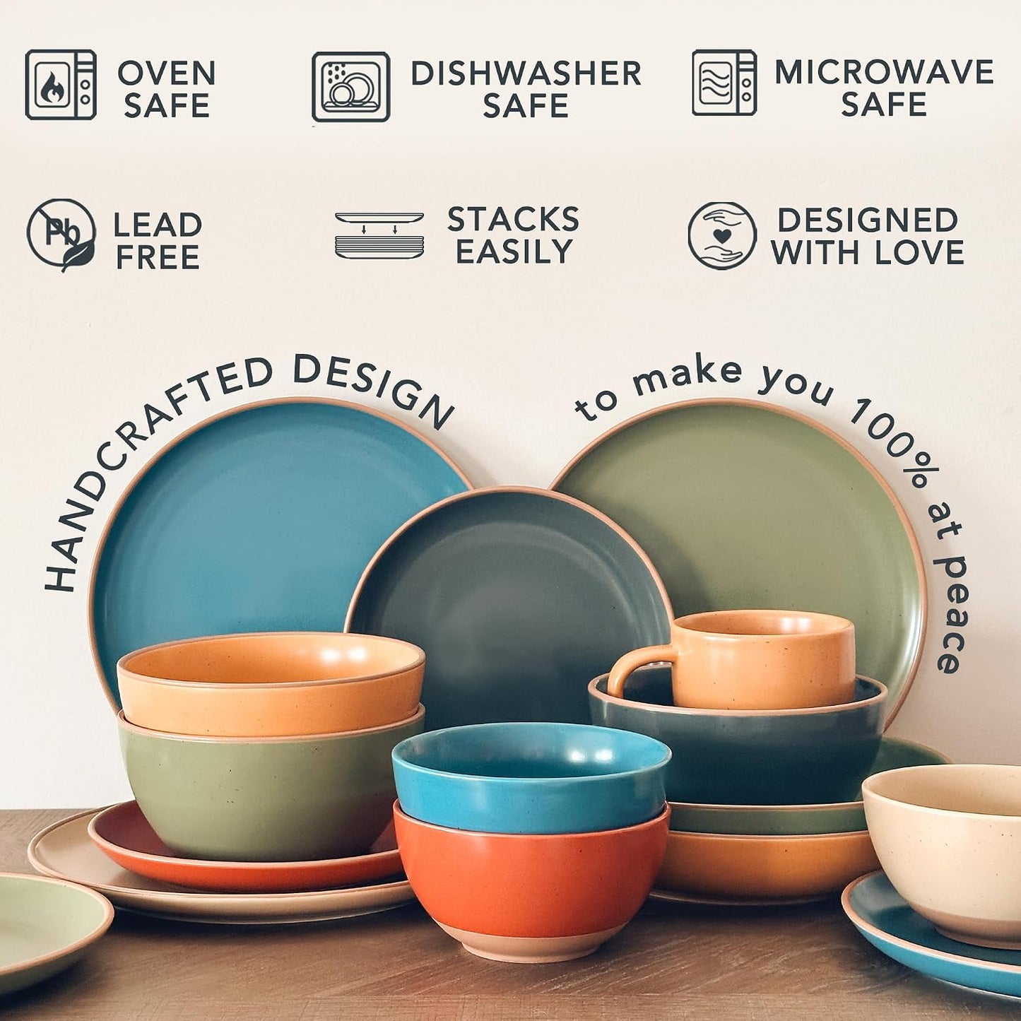 Mora Ceramic Artisan Matte Dinner Plates Set of 6, 10 inch Dish Set - Microwave, Oven, and Dishwasher Safe, Scratch Resistant, Modern Rustic Dinnerware- Kitchen Porcelain Serving Dishes