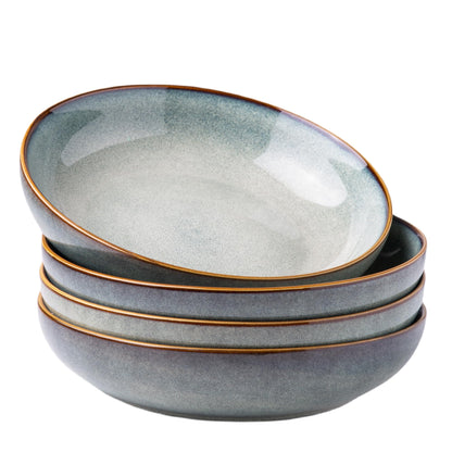 AmorArc 8.5’’ Ceramic Pasta Bowls Set of 4, 36oz Large Stoneware Bowls Set | Large Dinner Serving Bowls Set, Wide Bowl Plate for Pasta,Salad, Soup, Microwave Safe, Reactive Glaze-Cappuccino