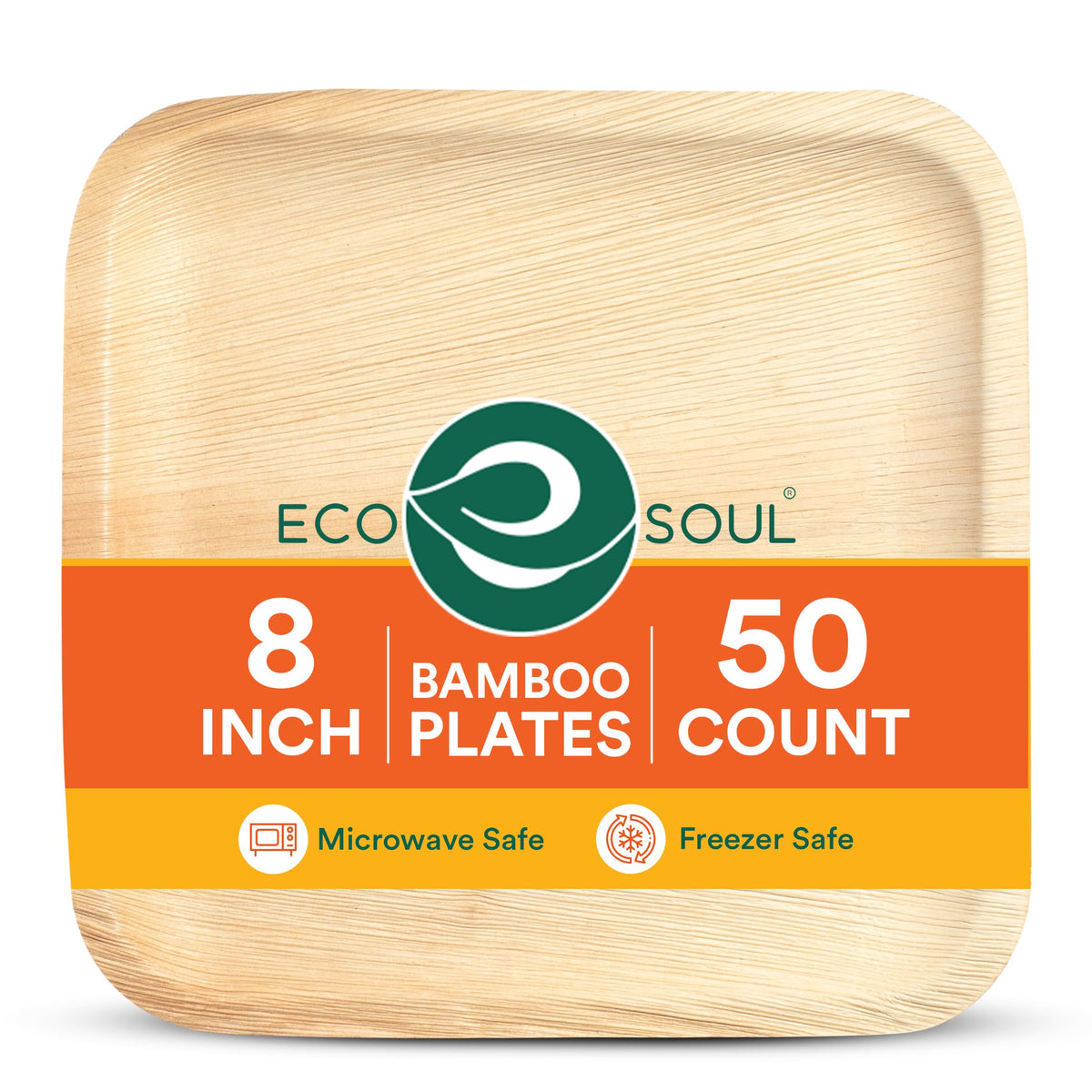 ECO SOUL 6 Inch Disposable Bamboo Plates (100 Pack, Square) | Premium, Natural, Food-Safe, Heavy Duty, Compostable, Eco-Friendly, Biodegradable, Best For Events, Parties, Weddings, BBQs