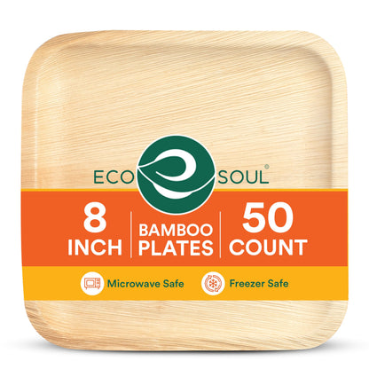 ECO SOUL 6 Inch Disposable Bamboo Plates (100 Pack, Square) | Premium, Natural, Food-Safe, Heavy Duty, Compostable, Eco-Friendly, Biodegradable, Best For Events, Parties, Weddings, BBQs