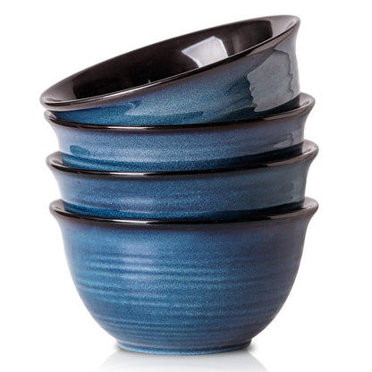 Hasense Ceramic Soup Bowls Set of 4, 40 Ounce Large Cereal Bowls for Kitchen, 7 Inch Serving Bowls for Salad Pasta Ramen Pho Popcorn, Dishwasher Microwave Safe, Navy Blue