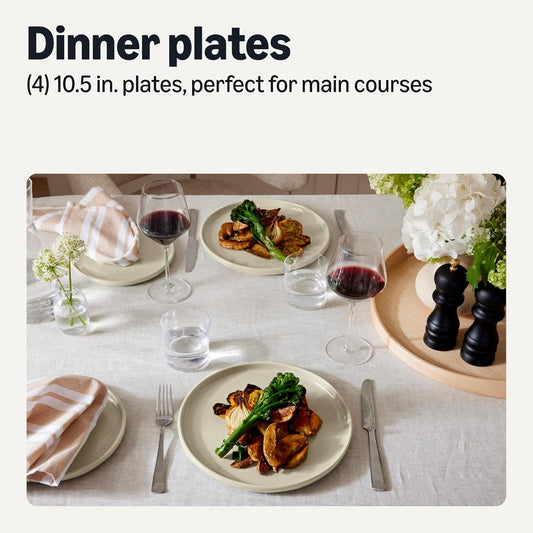 Amazon Basics Glazed Stoneware Dinner Plates, Ceramic 4-Piece Set, Microwave and Dishwasher-Safe, 10.5 in., Ivory
