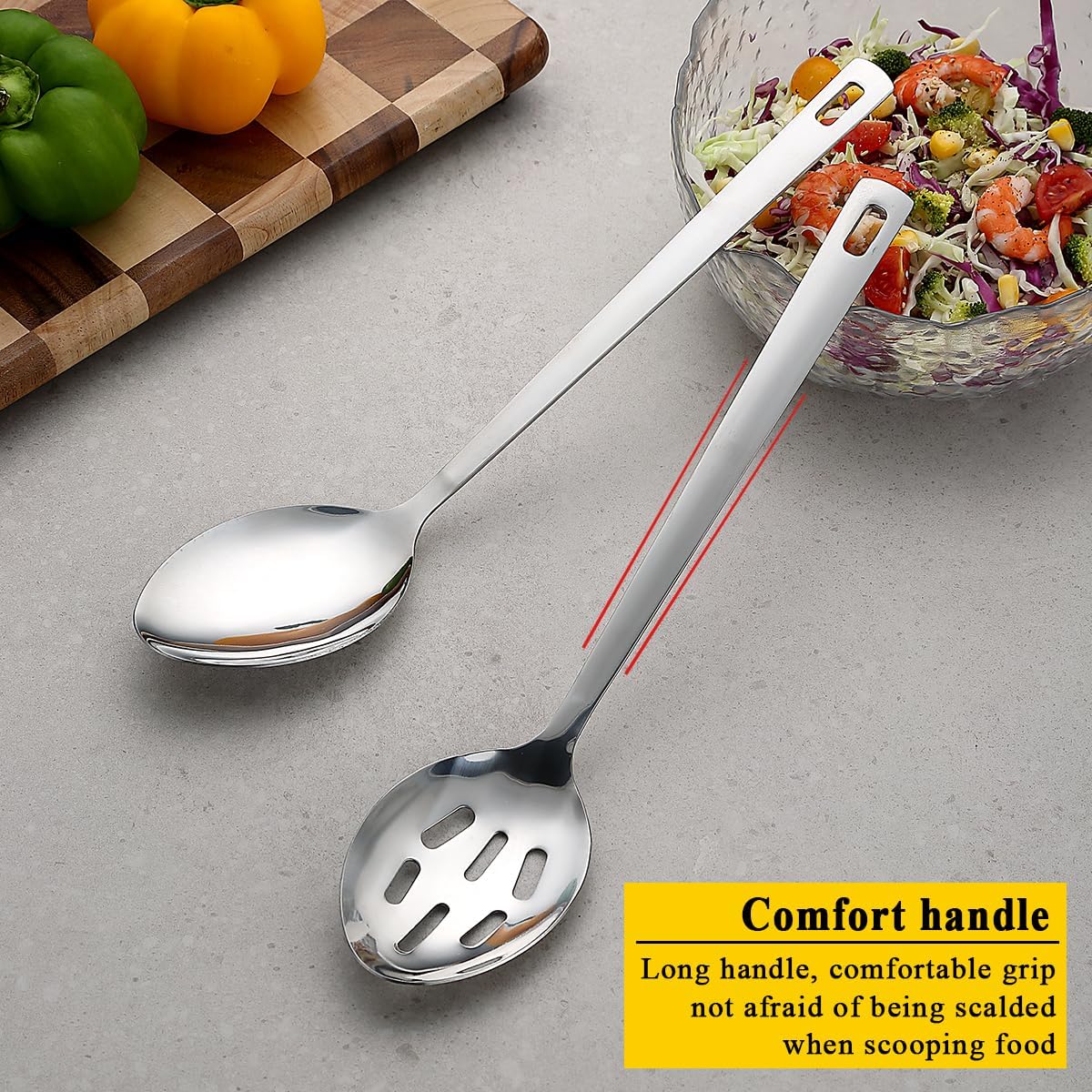 Kyraton Cooking Spoon Set, Stainless Steel Kitchen Cooking Serving, Solid Spoon, Slotted Spoon, Heat Resistant Handle, Dishwasher Safe, Easy to Clean