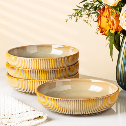 8.5" Ceramic Pasta Bowls Set of 4, Salad Bowls | Versatile Serving Bowls for Pasta, Salad, Fruit & Noodles, Housewarming & Wedding Gift, Mocha Brown