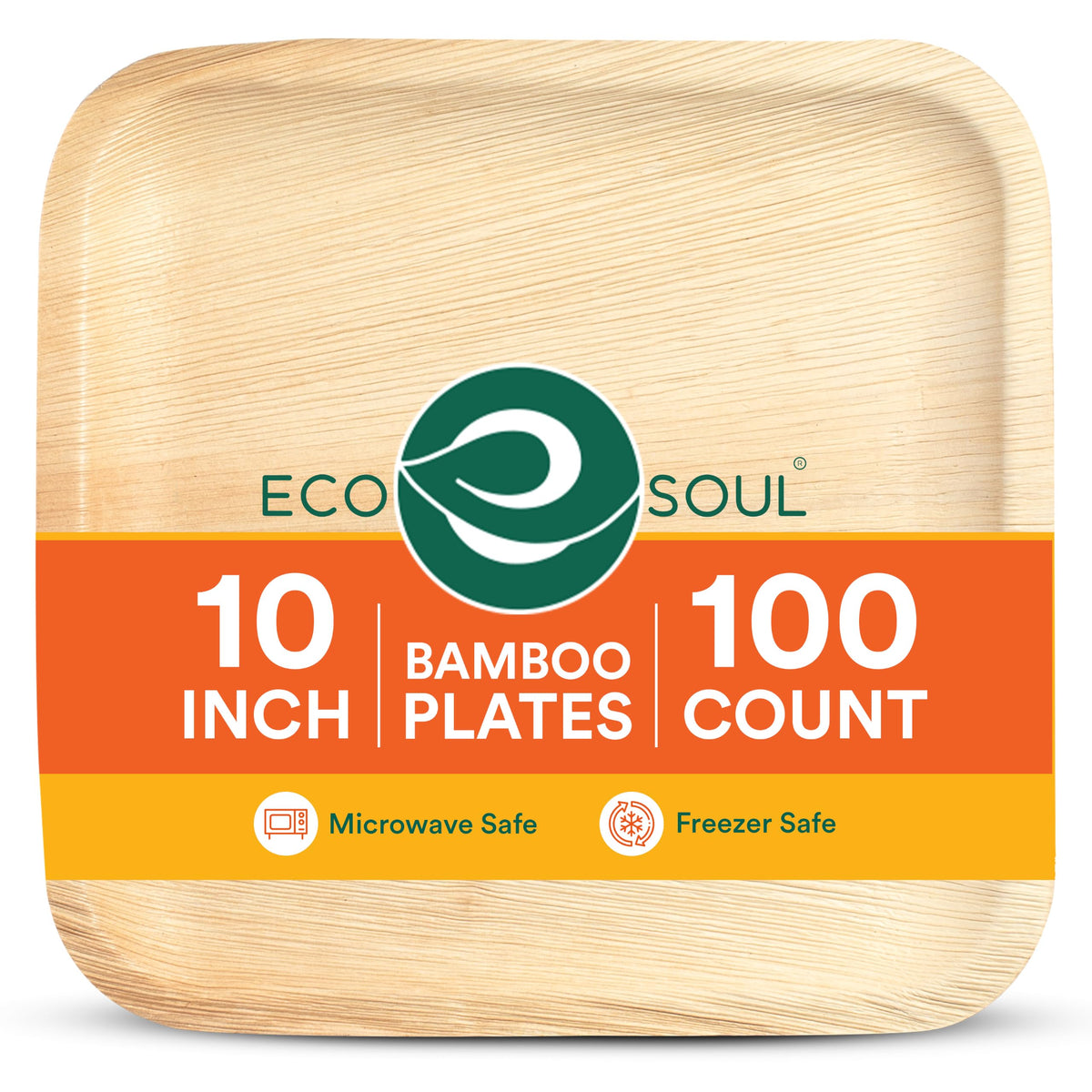 ECO SOUL 6 Inch Disposable Bamboo Plates (100 Pack, Square) | Premium, Natural, Food-Safe, Heavy Duty, Compostable, Eco-Friendly, Biodegradable, Best For Events, Parties, Weddings, BBQs