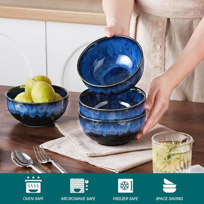 vancasso Starry 24oz Bowls for Soup, Ceramic Blue bowls Set of 4 | Deep Bowls for Cereal, Salad and Oatmeal, Dishwasher & Microwave Oven Safe